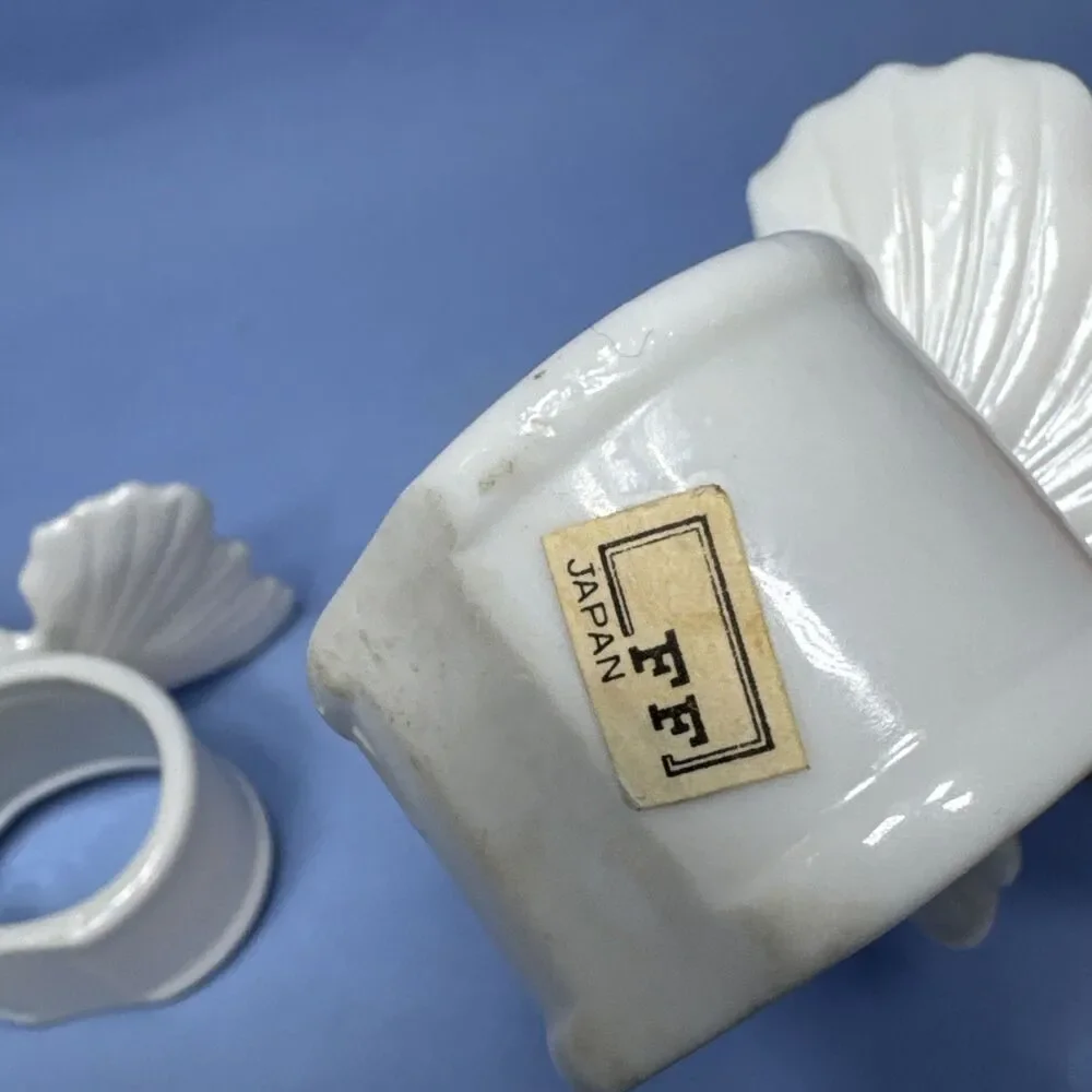 Vintage Ceramic Fitz and Floyd Napkin Rings White Butterfly Set of 2 Japan
